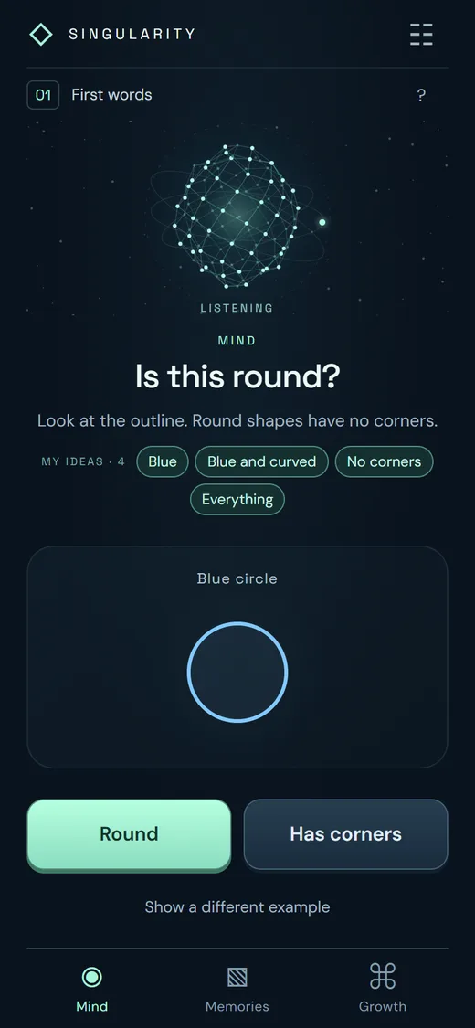Prototype: the mind asks whether a blue circle is round